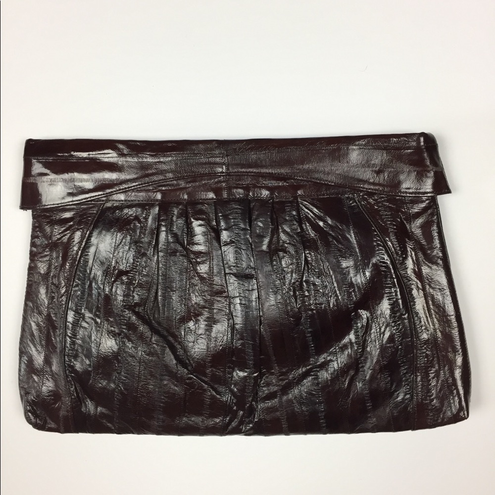 Sunco vintage eel skin brown clutch with strap